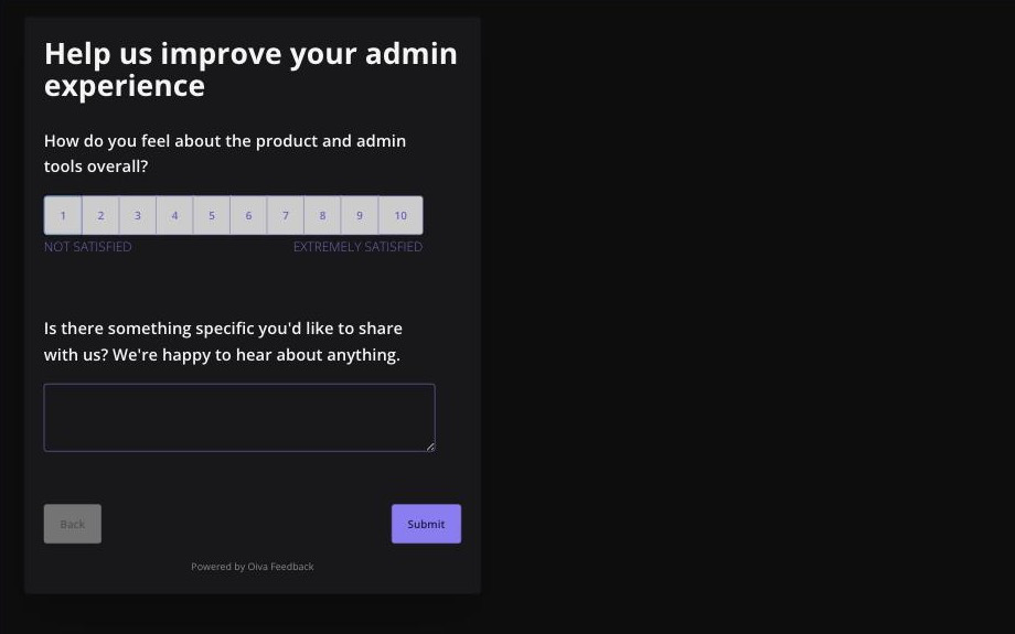 A popup survey's trigger button and its opened form panel