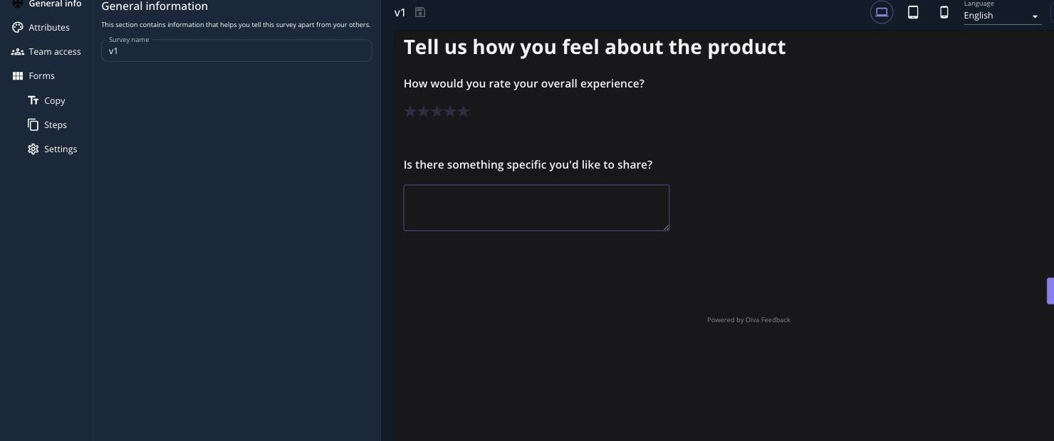 The survey editor showing a live preview of an inline form embedded in a page layout
